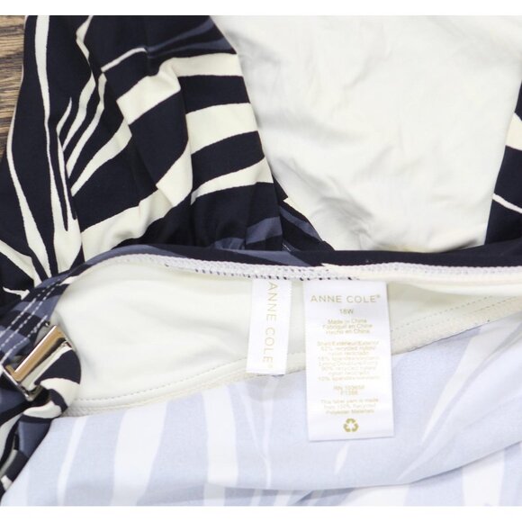 Anne Cole Draped-Front Plus Size Printed Tankini Swim Top Black / White 18W - Picture 3 of 6